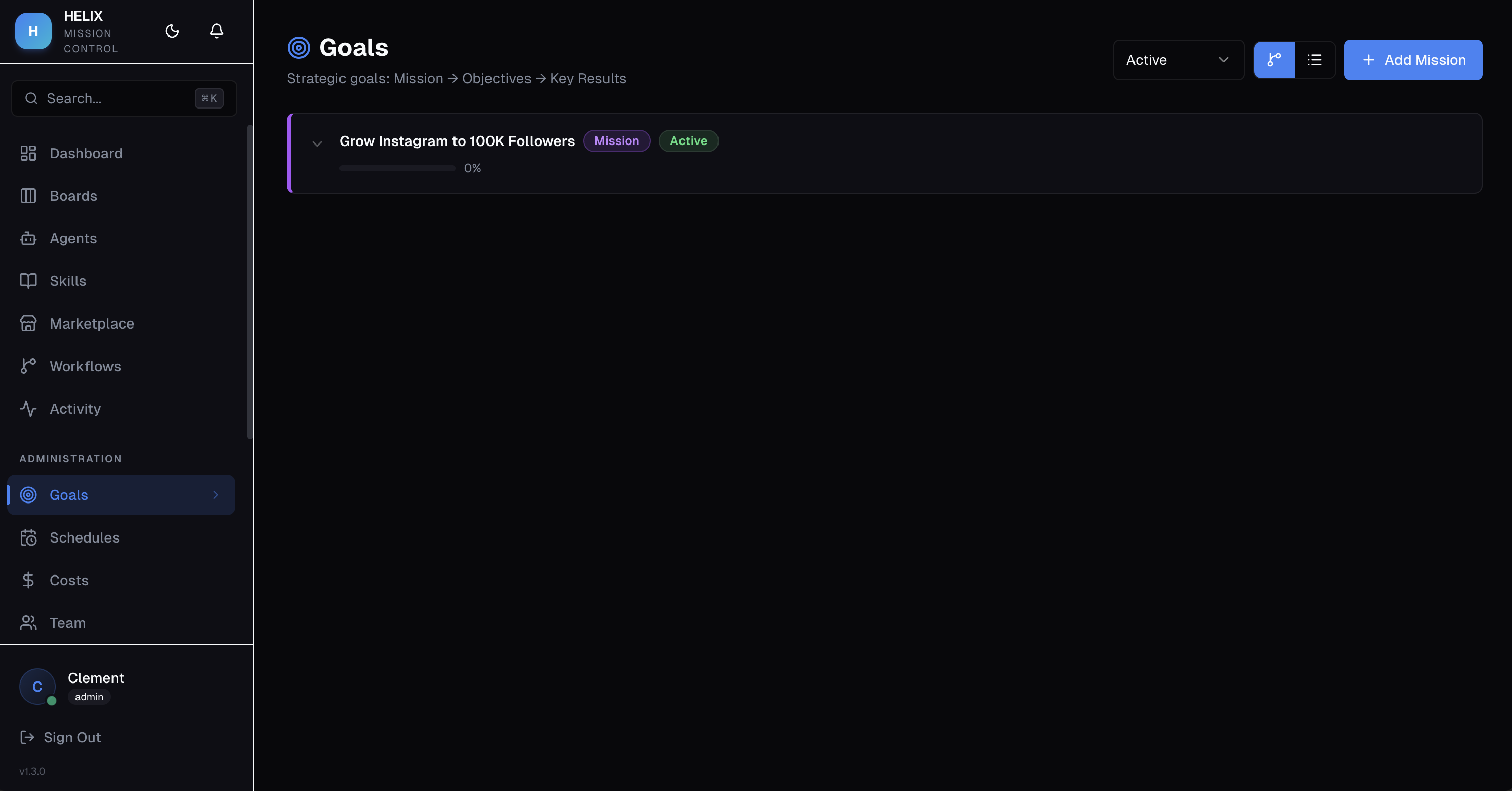 Goals in list view