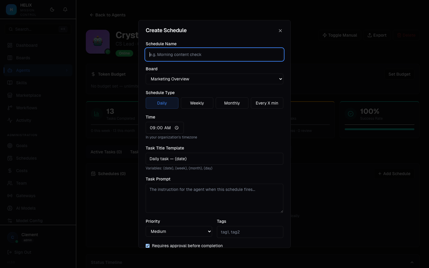 Schedule creation form