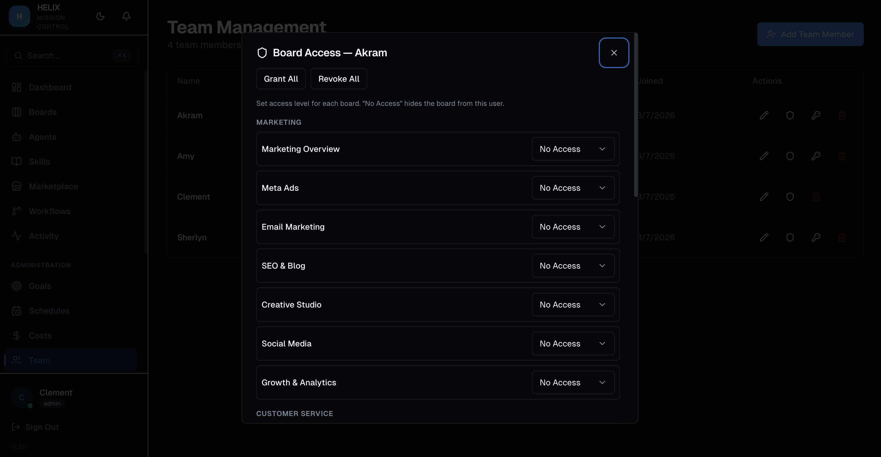 Board permissions configuration