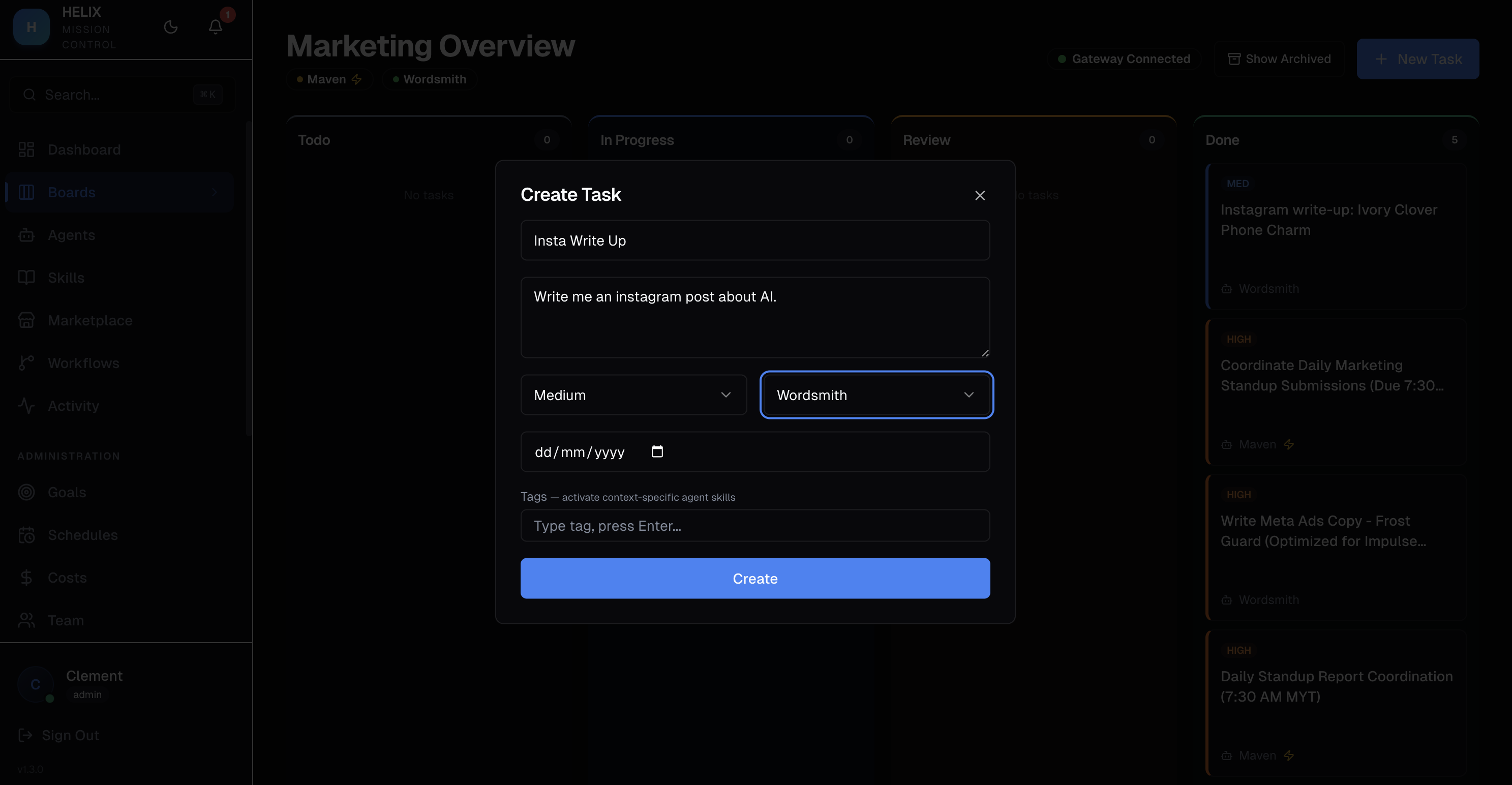 Task creation form