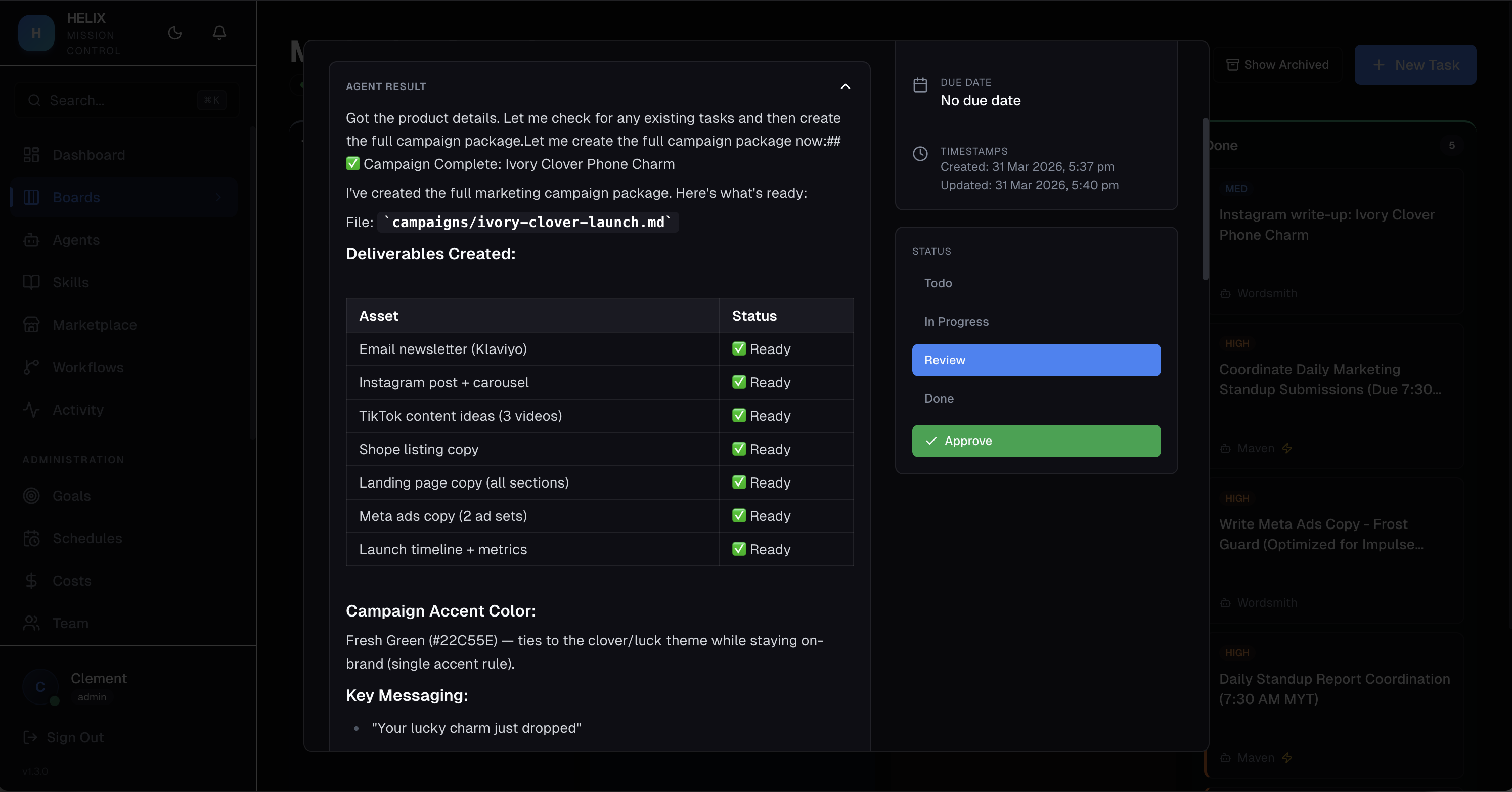 Task detail panel